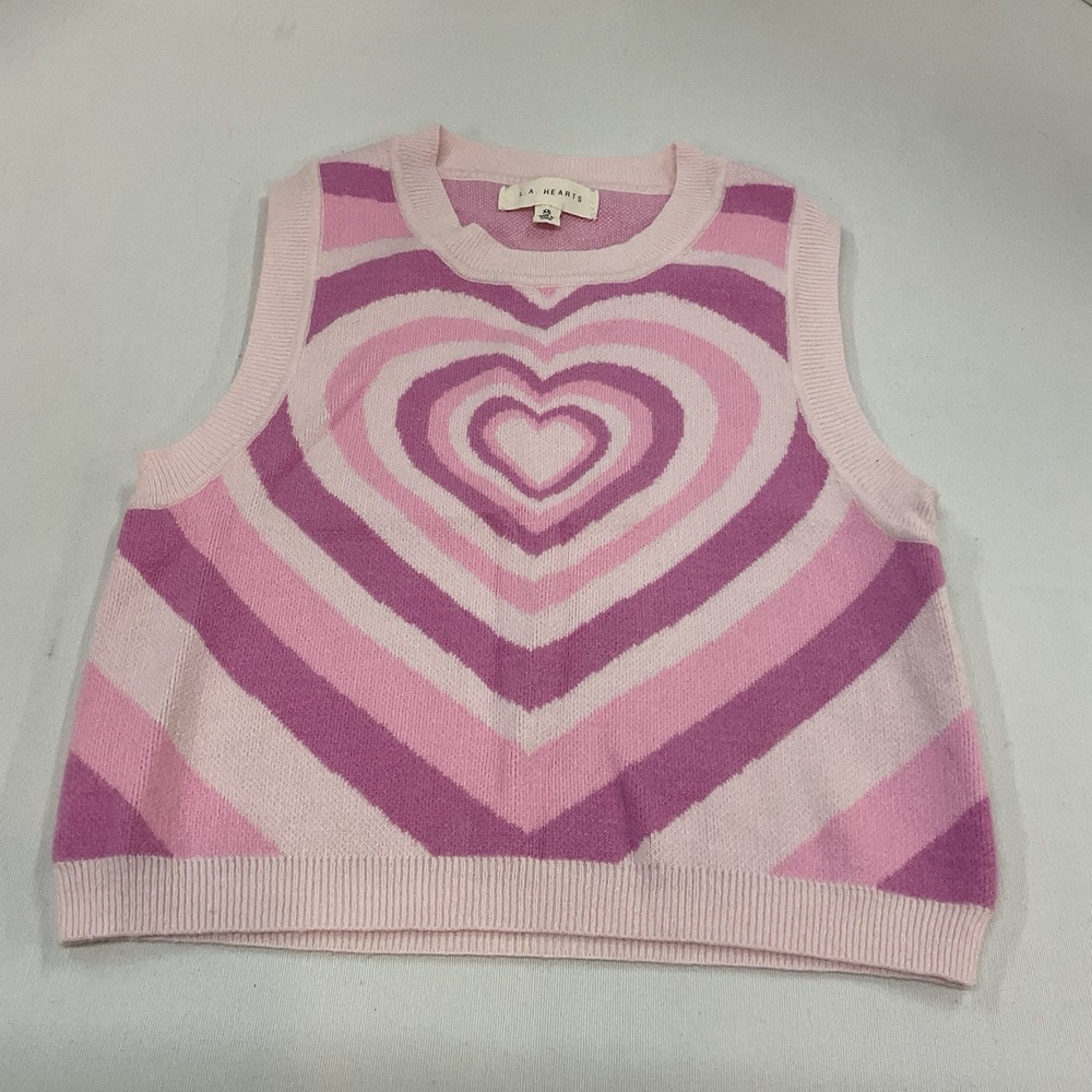 LA Hearts Pink Hearts Sweater Vest Size XS Light and Dark Pink Valentine‎ Preppy